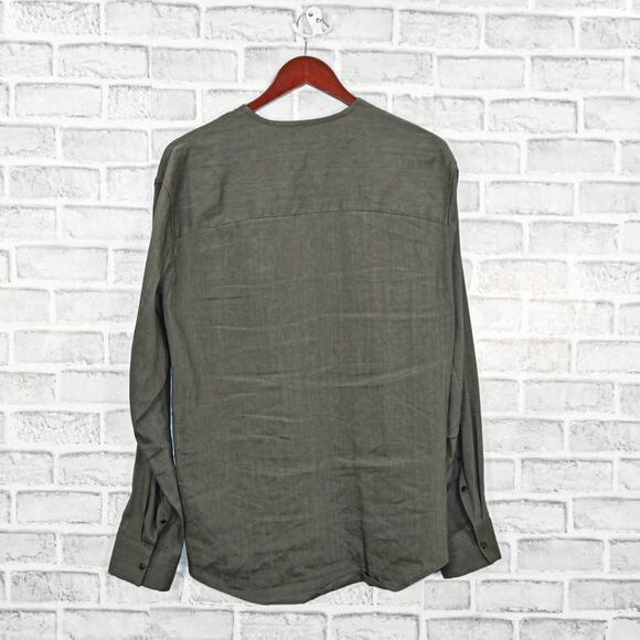 SOLID HOMME Men's Linen zip up Shirt in olive green size 48 - Picture 6 of 8
